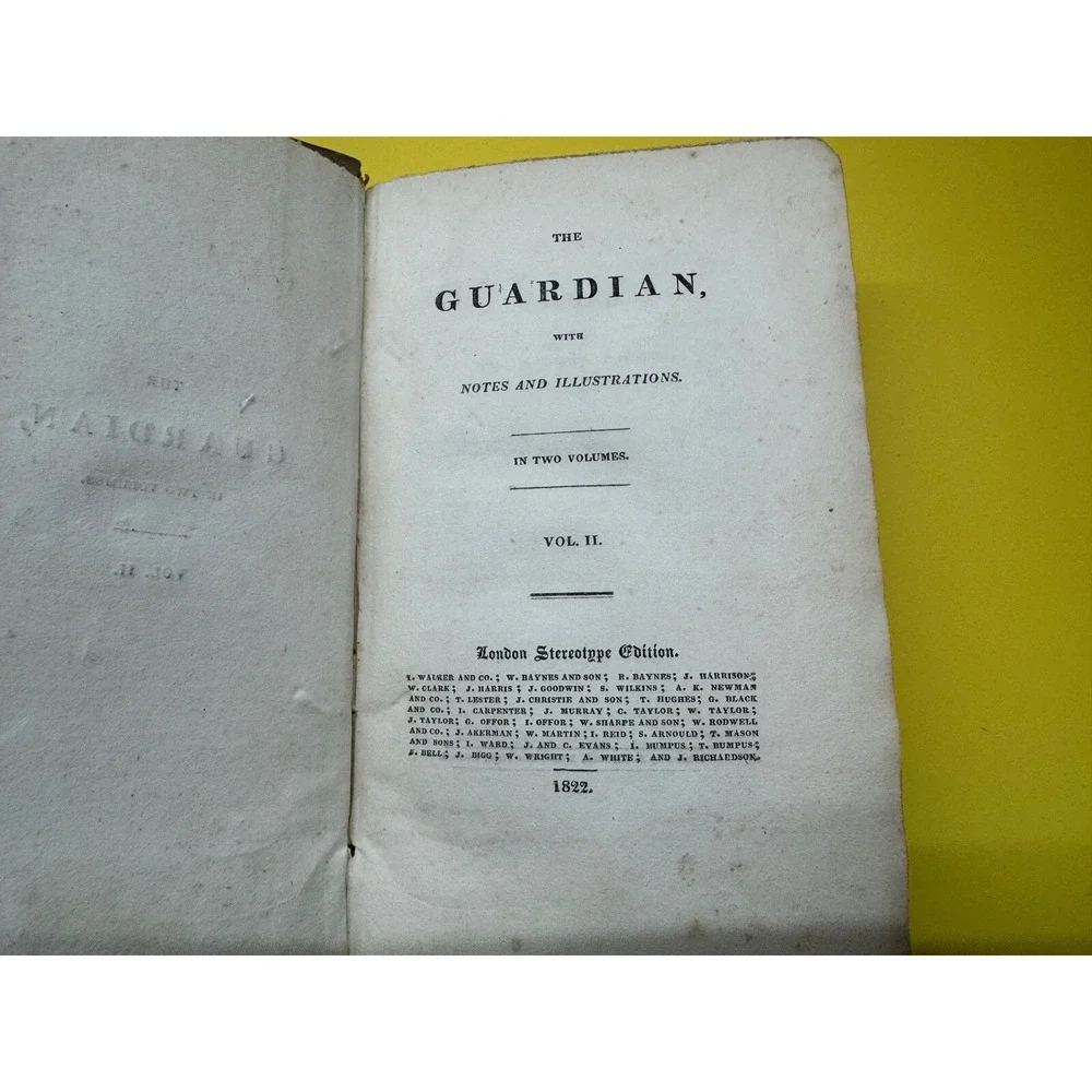 1822 The Guardian ~ 2 Volumes Antique Books ~ Holborn London Stereotype Ed Vtg